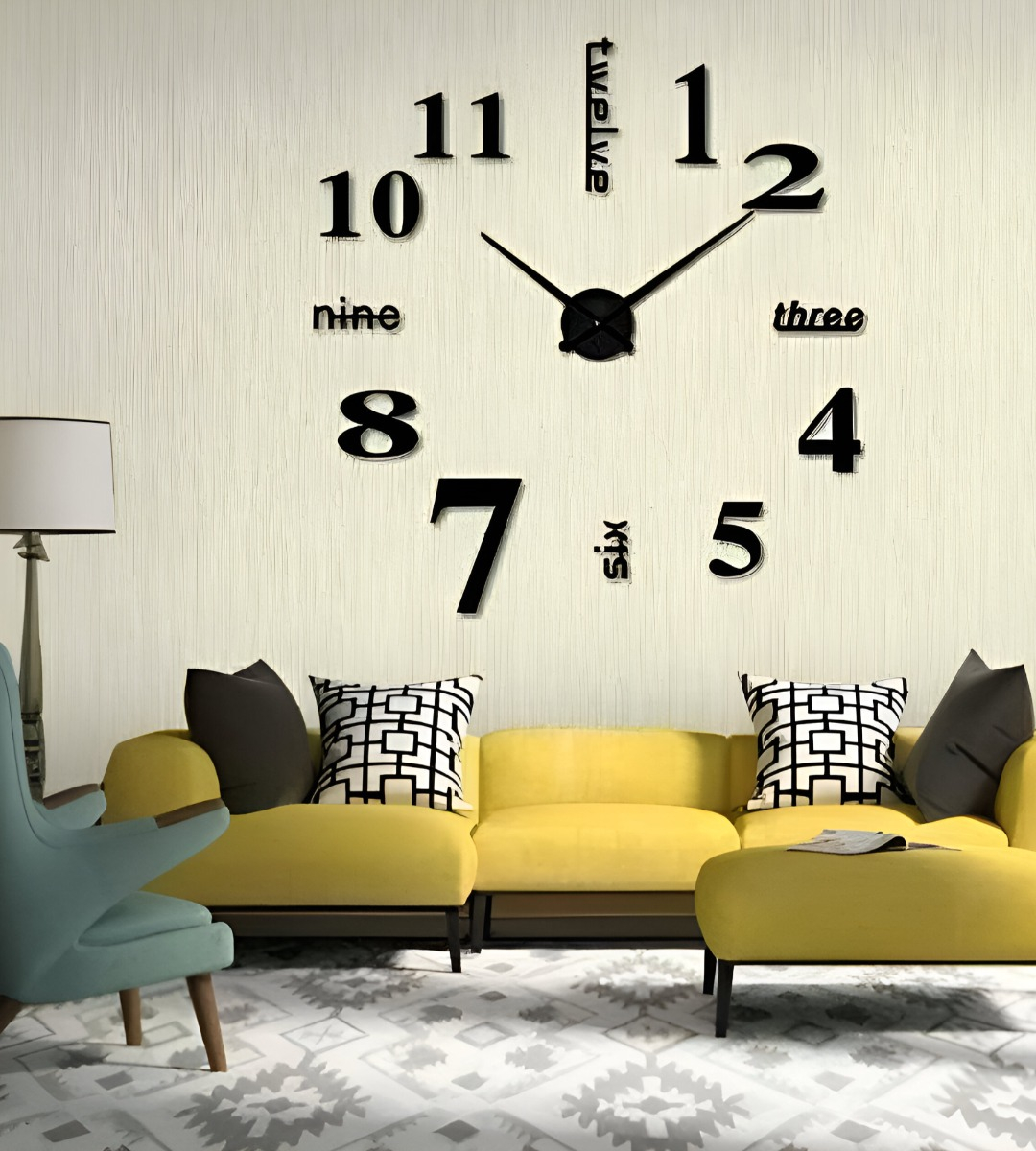 RELOJ PARED GRANDE 3D SIN MARCO DECORACIÓN NEGRO JHN - 10