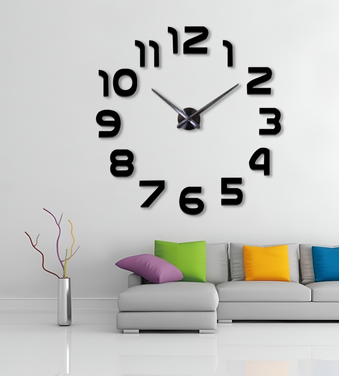 RELOJ PARA PARED 3D GRANDE NEGRO GRAN DISEÑO MODERNO JHN - 6