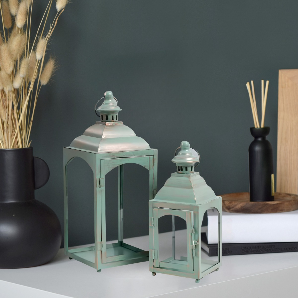 SET PORTAVELAS DECORATIVA METAL RETRO VENTANA 2 PIEZAS JHN - 4