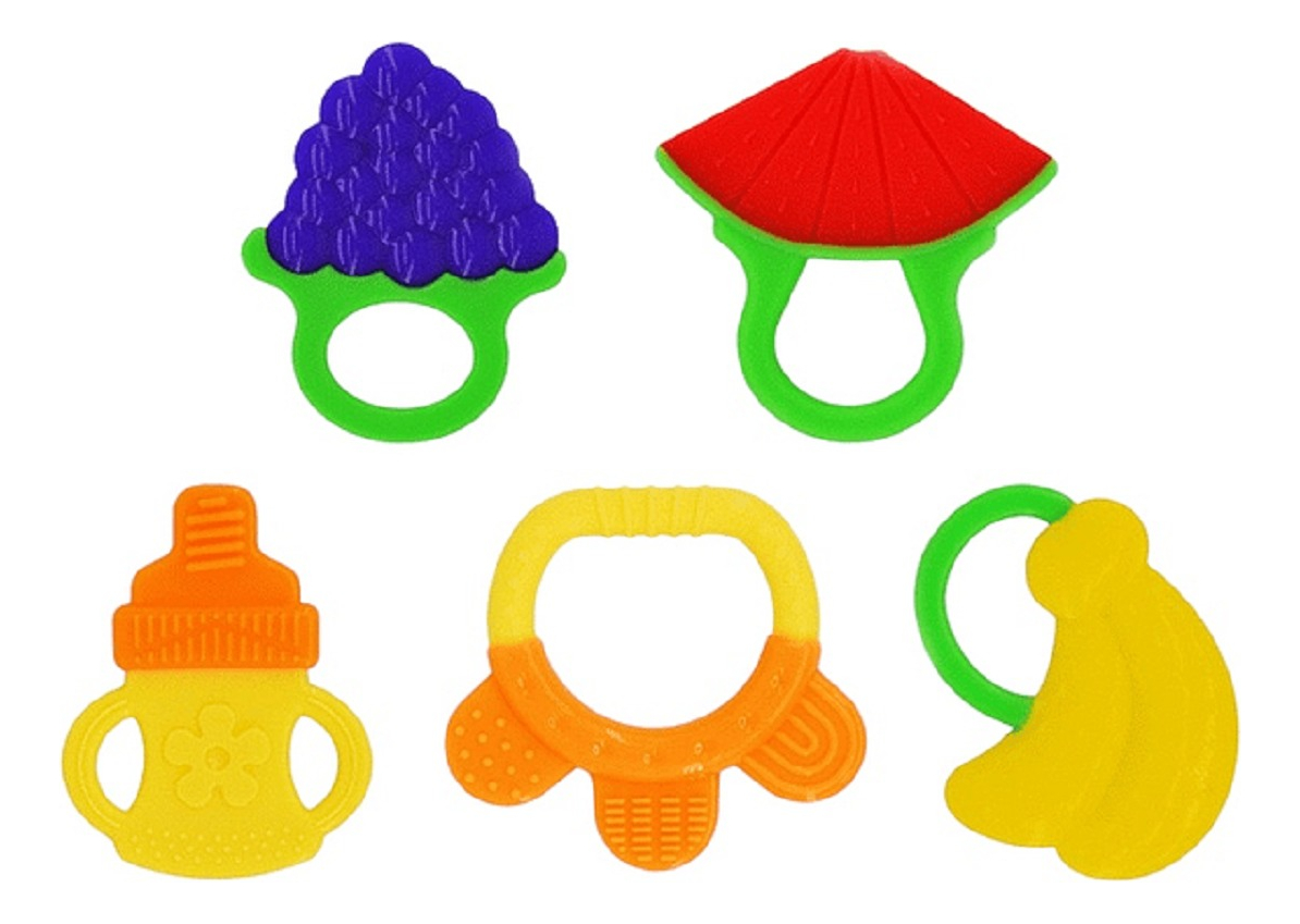 MORDEDOR SET 7 DISEÑO FRUTAS SILICONA ALIVIO BEBÉ LAU - 1