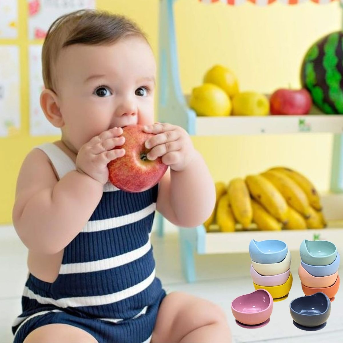 SET 2 PLATOS TAZON SILICONA ANTIDESLIZANTE COMIDA BEBES LAU - 8