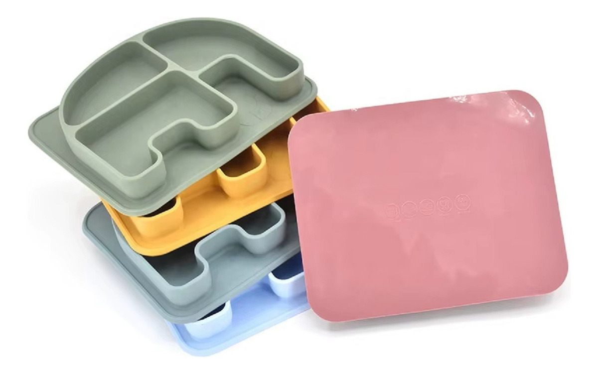SET 2 PLATOS DISEÑO ELEFANTE SILICONA ANTIDESLIZANTE LAU - 1