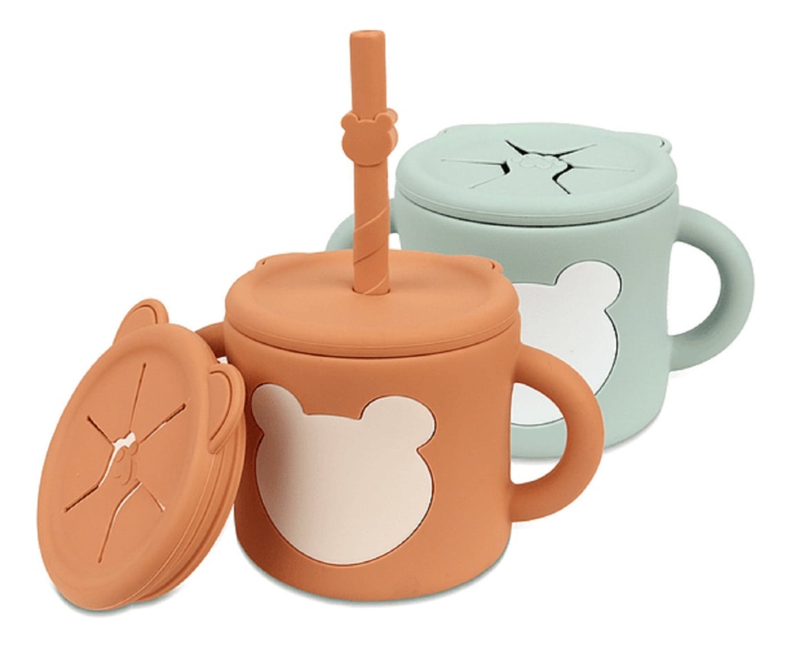 VASO SILICONA BOMBILLA 2 TAPAS PRACTICO NIÑOS LAU - 1