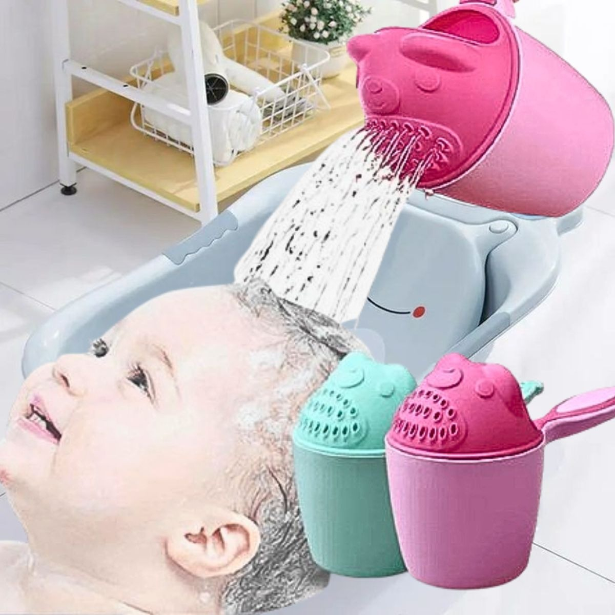 SET 7 JARRO DUCHA BOTELLA BEBE FORMA OSITO NIÑOS LAU - 8