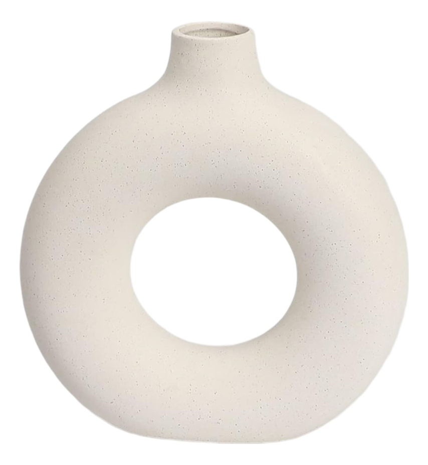 JARRÓN CERÁMICA BLANCA DECORACIÓN MODERNA FLORERO 19CM JHN - 1