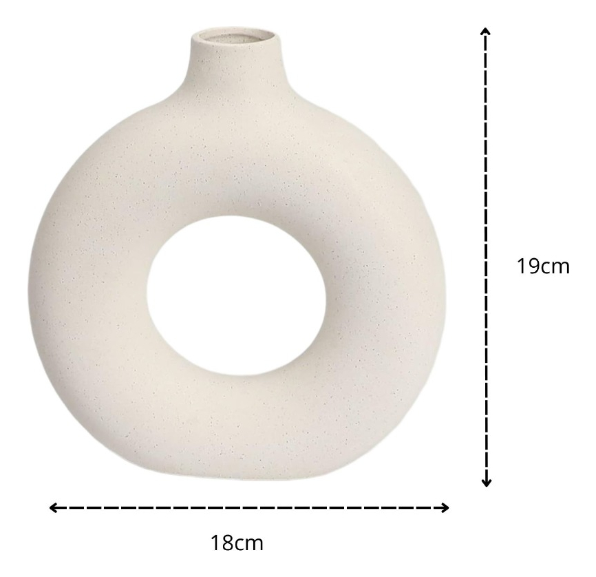 JARRÓN CERÁMICA BLANCA DECORACIÓN MODERNA FLORERO 19CM JHN - 2