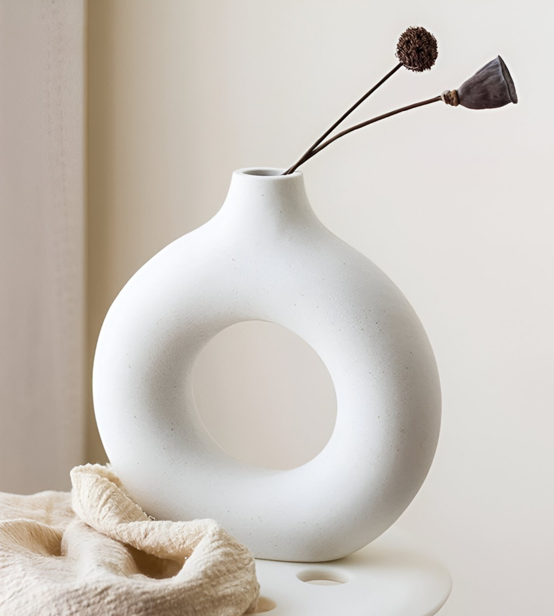 JARRÓN CERÁMICA BLANCA DECORACIÓN MODERNA FLORERO 19CM JHN - 5