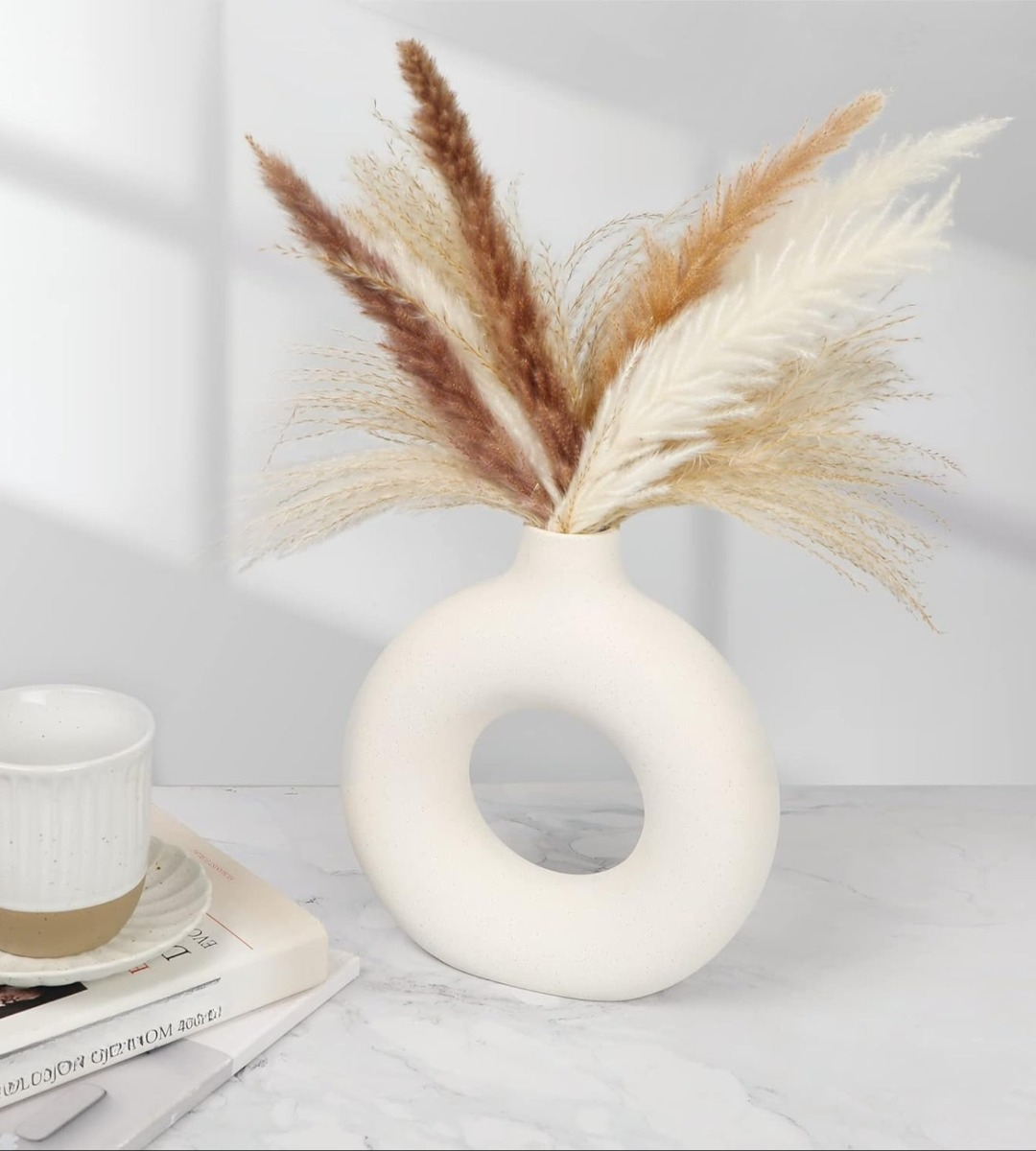 JARRÓN CERÁMICA BLANCA DECORACIÓN MODERNA FLORERO 19CM JHN - 6