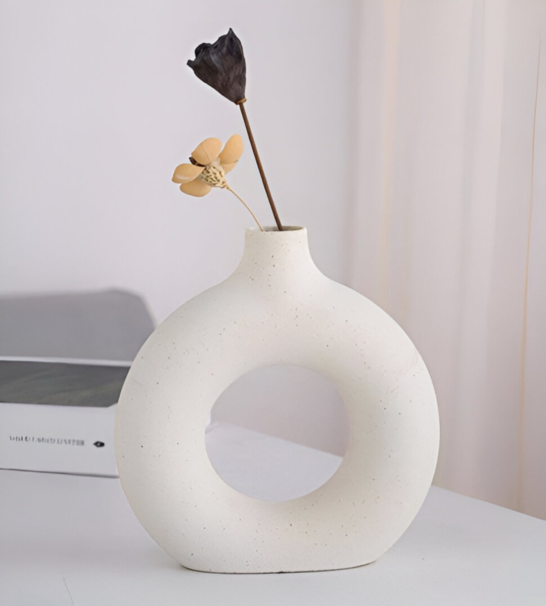 JARRÓN CERÁMICA BLANCA DECORACIÓN MODERNA FLORERO 19CM JHN - 7