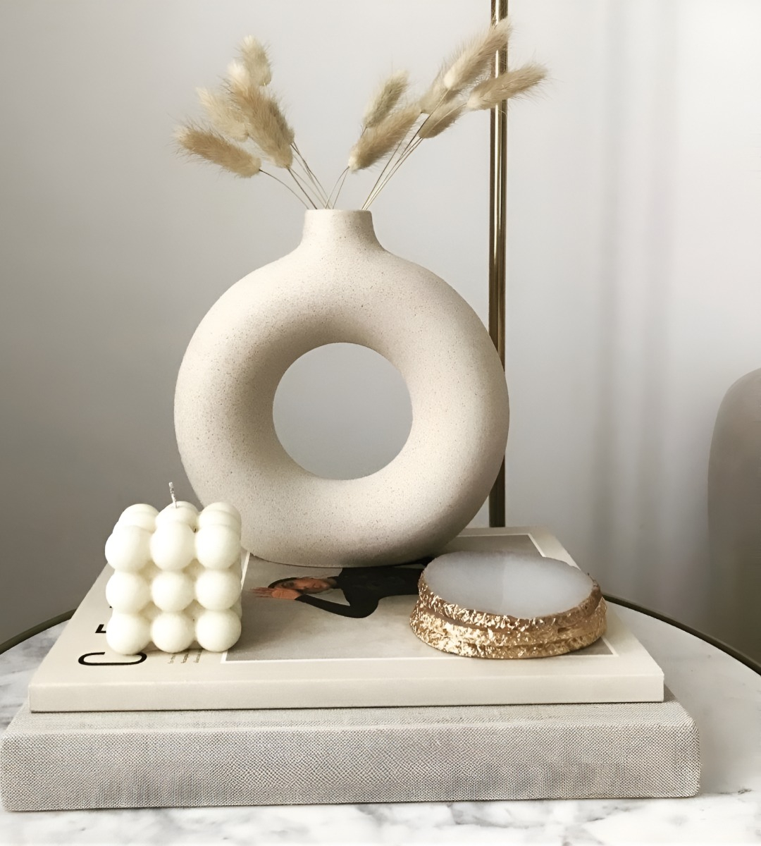 JARRÓN CERÁMICA BLANCA DECORACIÓN MODERNA FLORERO 19CM JHN - 9