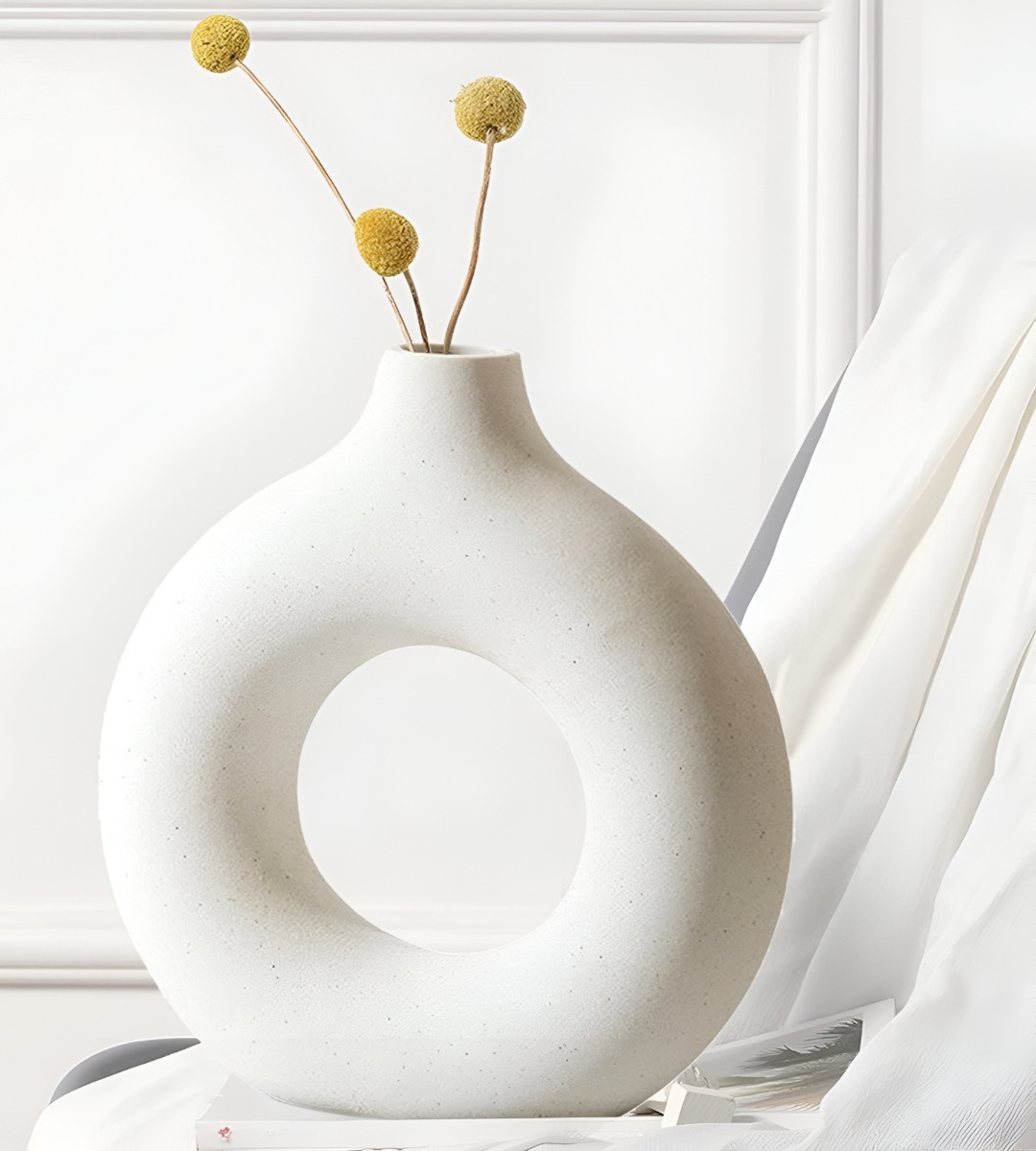 JARRÓN CERÁMICA BLANCA DECORACIÓN MODERNA FLORERO 19CM JHN - 10