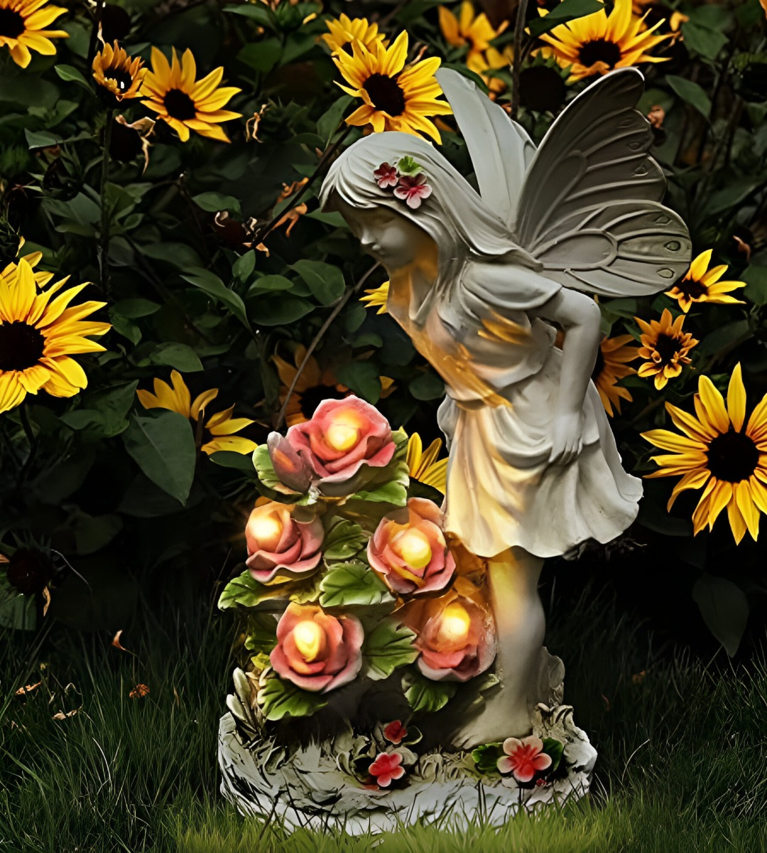ESTATUA FIGURA ÁNGEL JARDÍN ESCULTURA DECORACIÓN LED JHN - 8