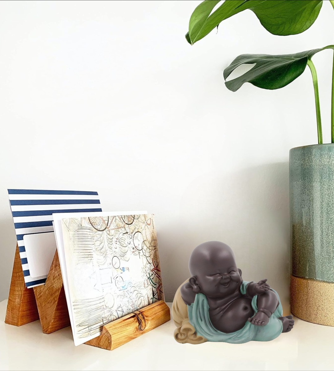 SET 2 ESTATUA BUDA SONRIENTE MONJE ADORNO DECORACIÓN JHN - 2