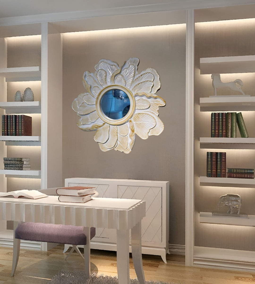 ESPEJO DECORATIVO PARED RESINA PÉTALOS ROSA JHN - 8