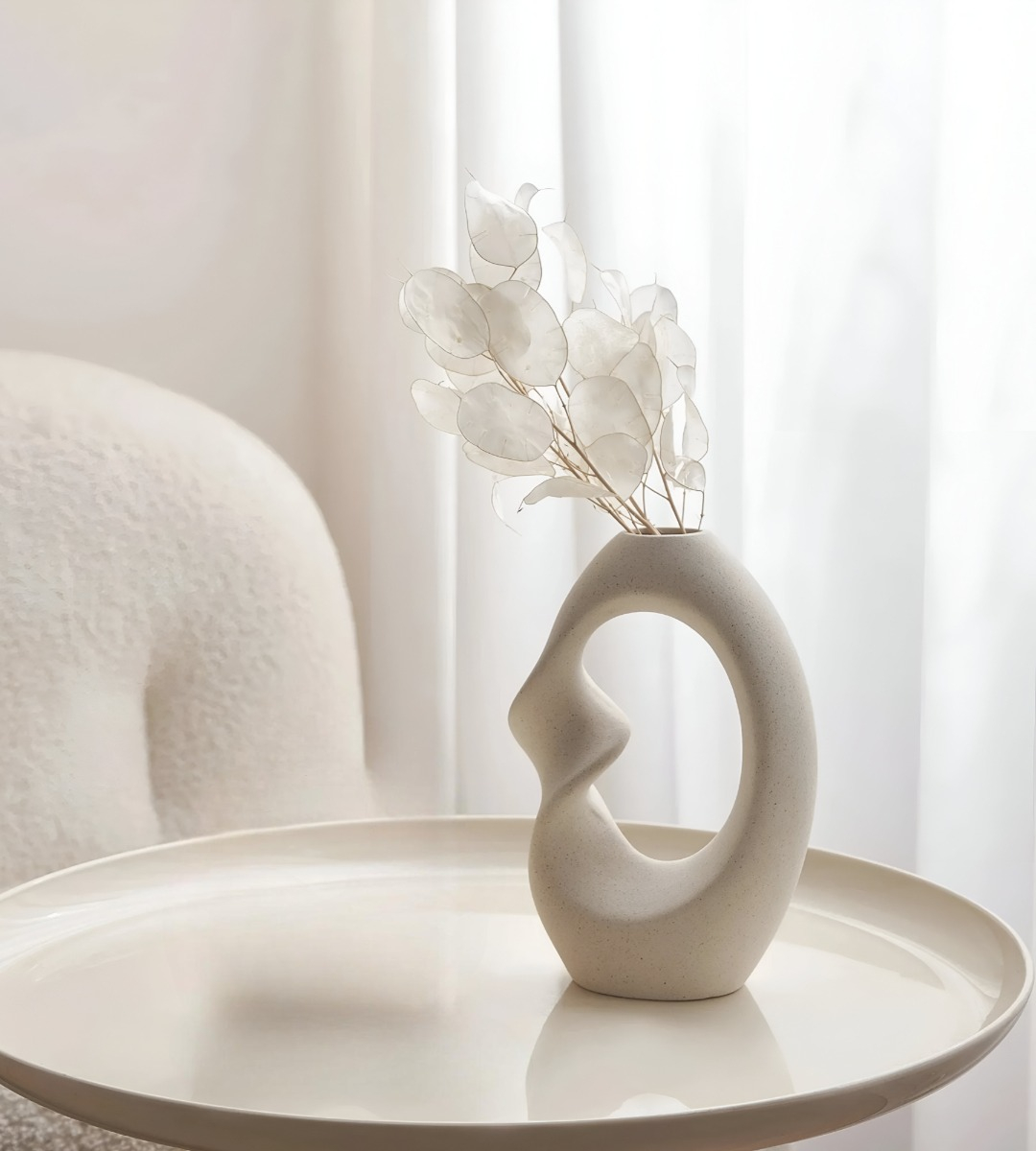 JARRÓN FLORES MODERNO CERÁMICA DECORACIÓN GRANDE BLANCO JHN - 2