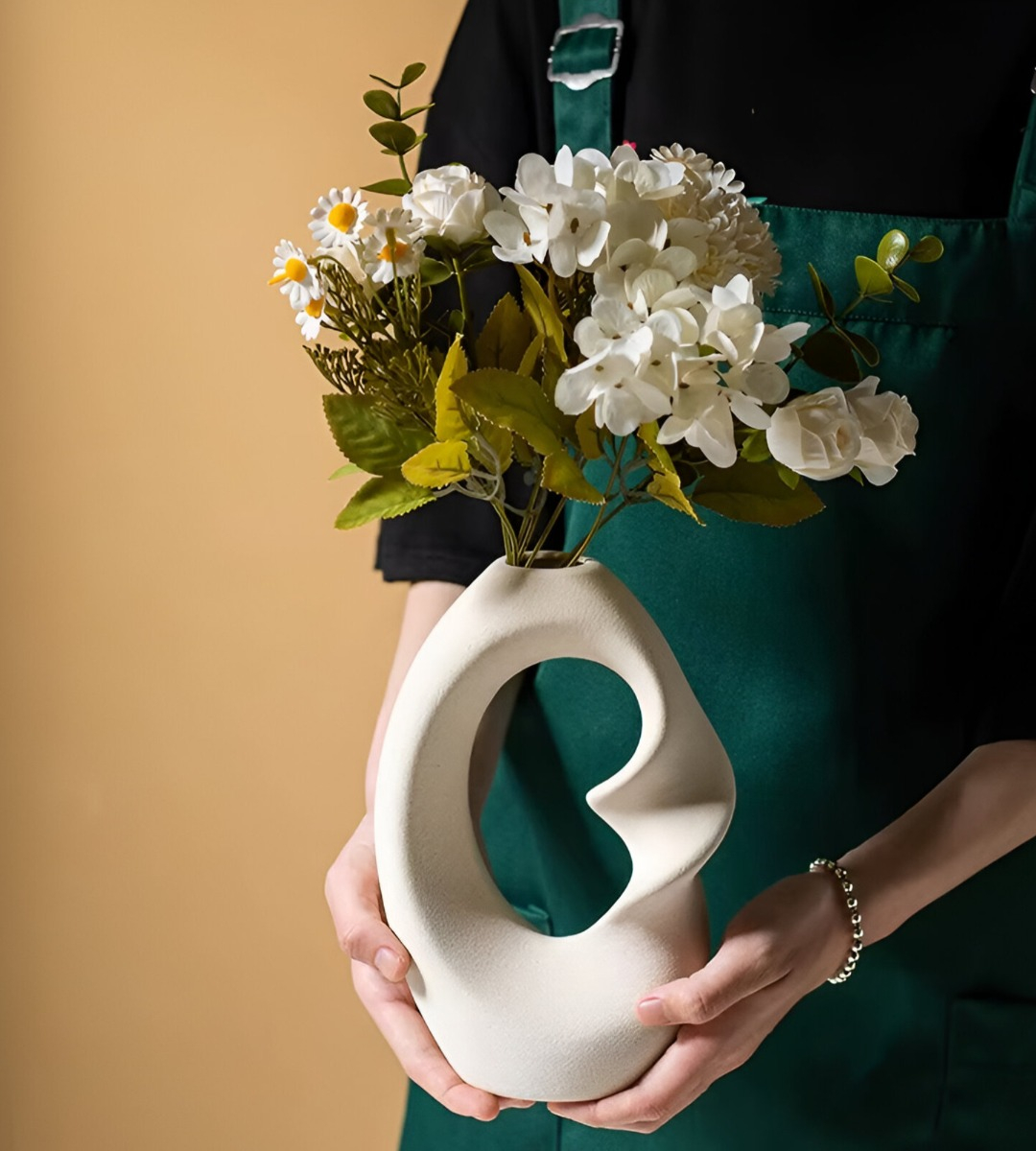 JARRÓN FLORES MODERNO CERÁMICA DECORACIÓN GRANDE BLANCO JHN - 3
