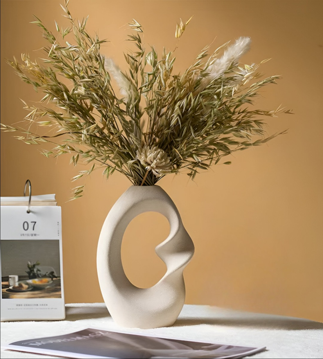 JARRÓN FLORES MODERNO CERÁMICA DECORACIÓN GRANDE BLANCO JHN - 6