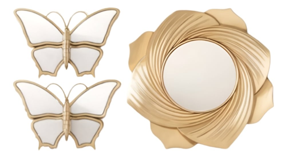 SET DE 3 ESPEJOS MARIPOSA DECORATIVOS DORADOS JHN - 1
