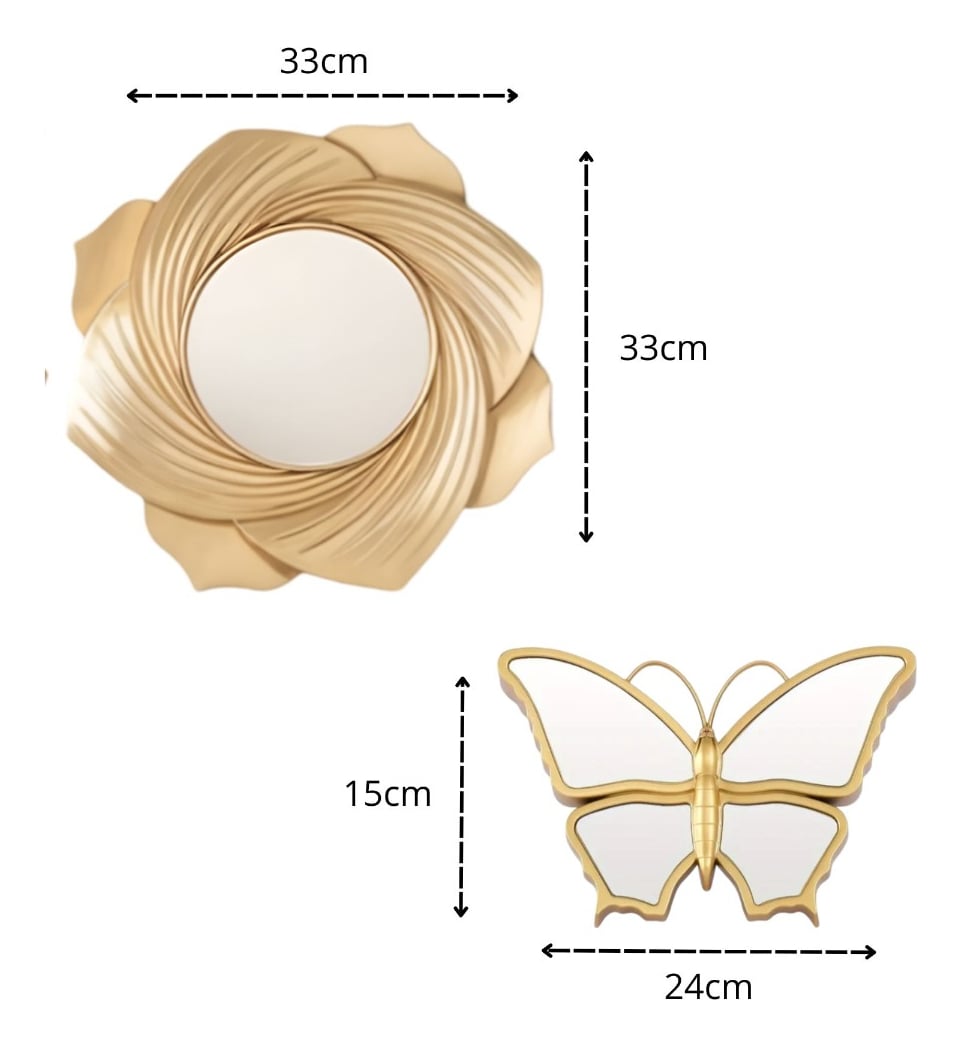 SET DE 3 ESPEJOS MARIPOSA DECORATIVOS DORADOS JHN - 2