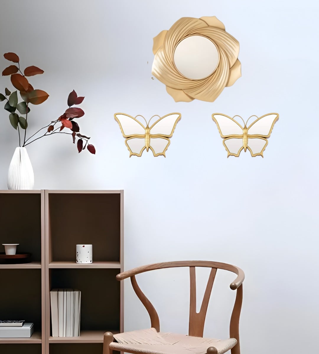 SET DE 3 ESPEJOS MARIPOSA DECORATIVOS DORADOS JHN - 5