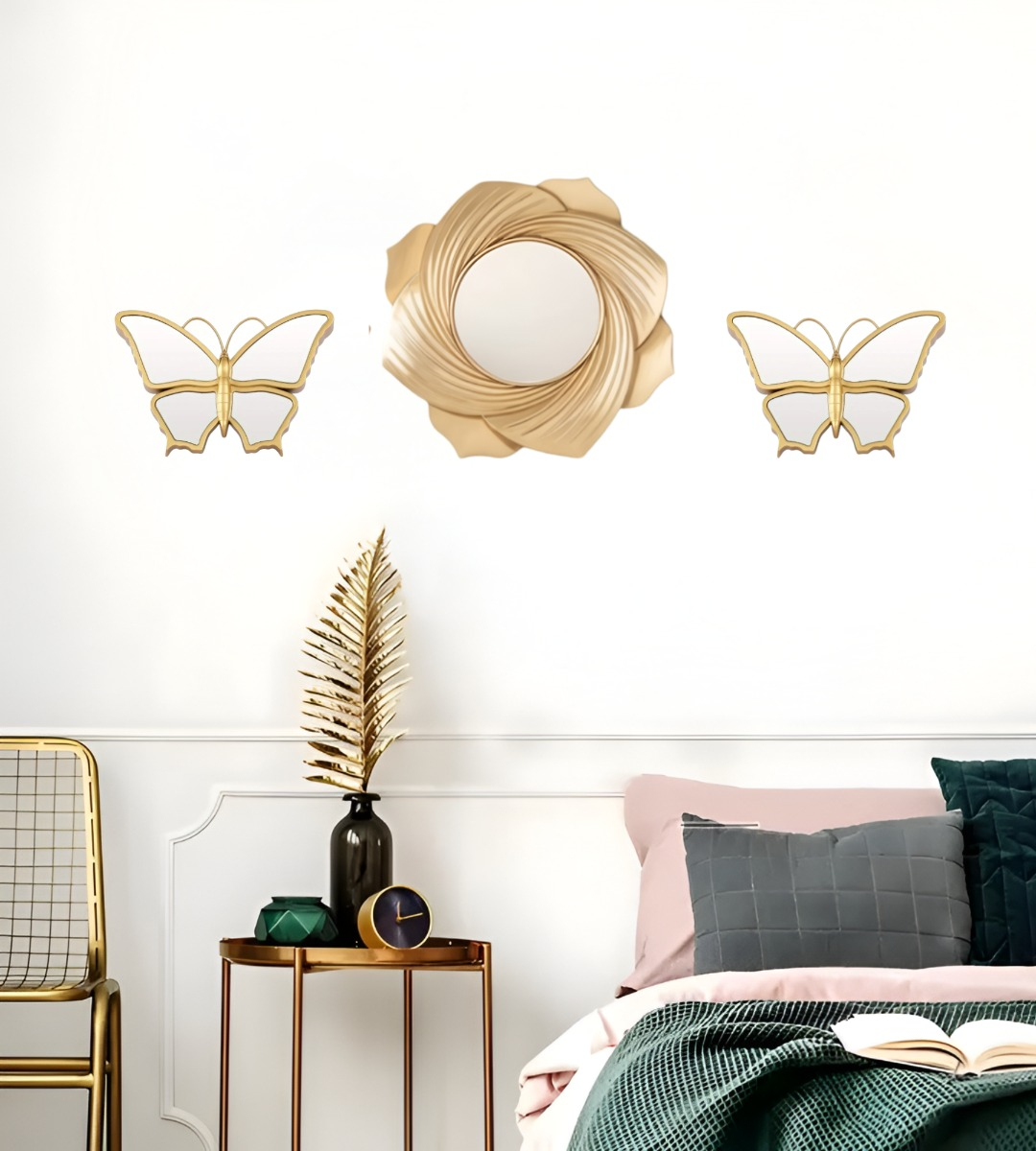 SET DE 3 ESPEJOS MARIPOSA DECORATIVOS DORADOS JHN - 6