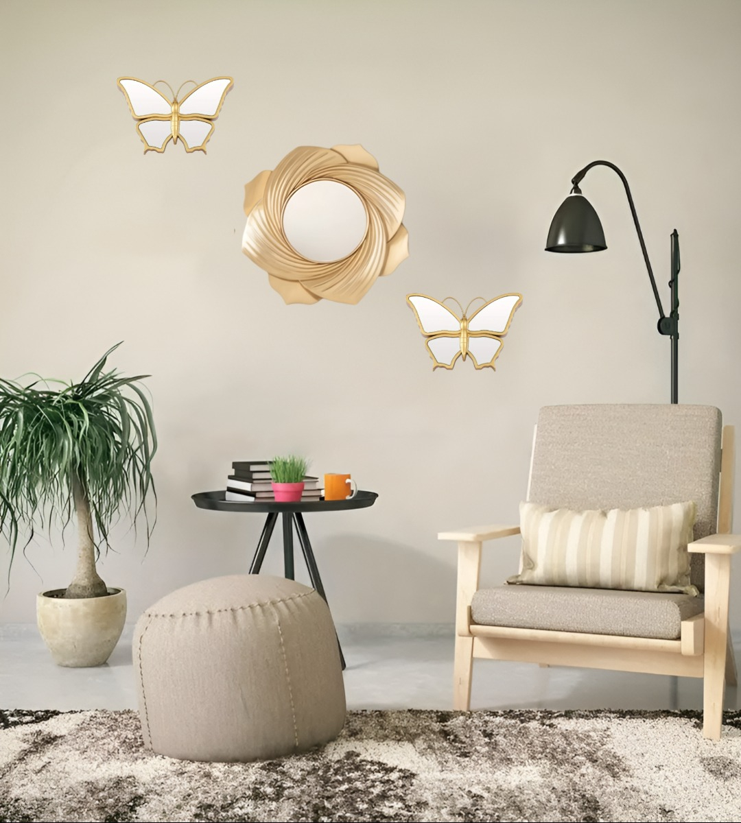 SET DE 3 ESPEJOS MARIPOSA DECORATIVOS DORADOS JHN - 7
