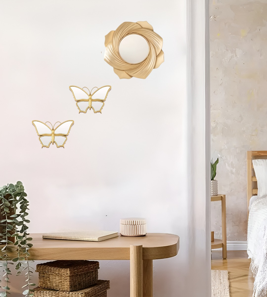 SET DE 3 ESPEJOS MARIPOSA DECORATIVOS DORADOS JHN - 10
