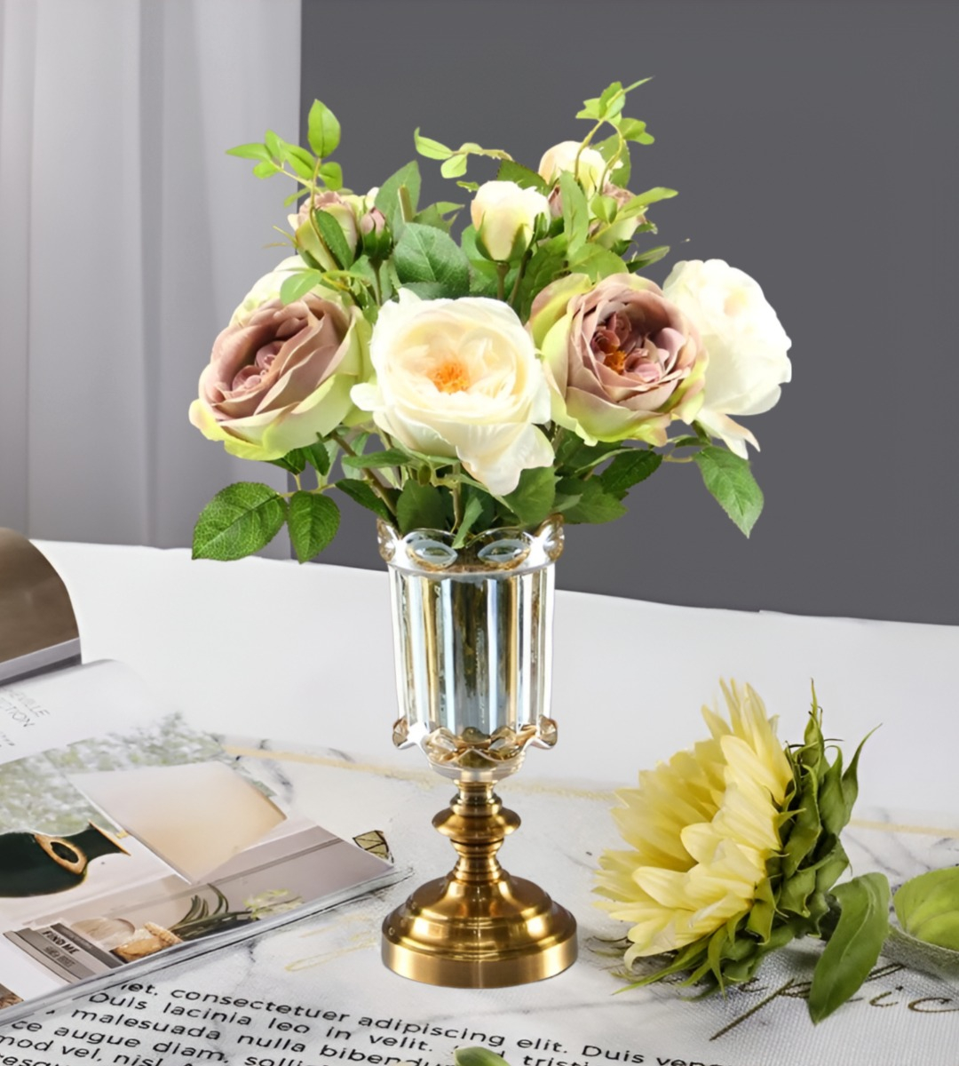 JARRÓN FLORERO CRISTAL BASE ADORNO DECORATIVOS 29 CM JHN - 7