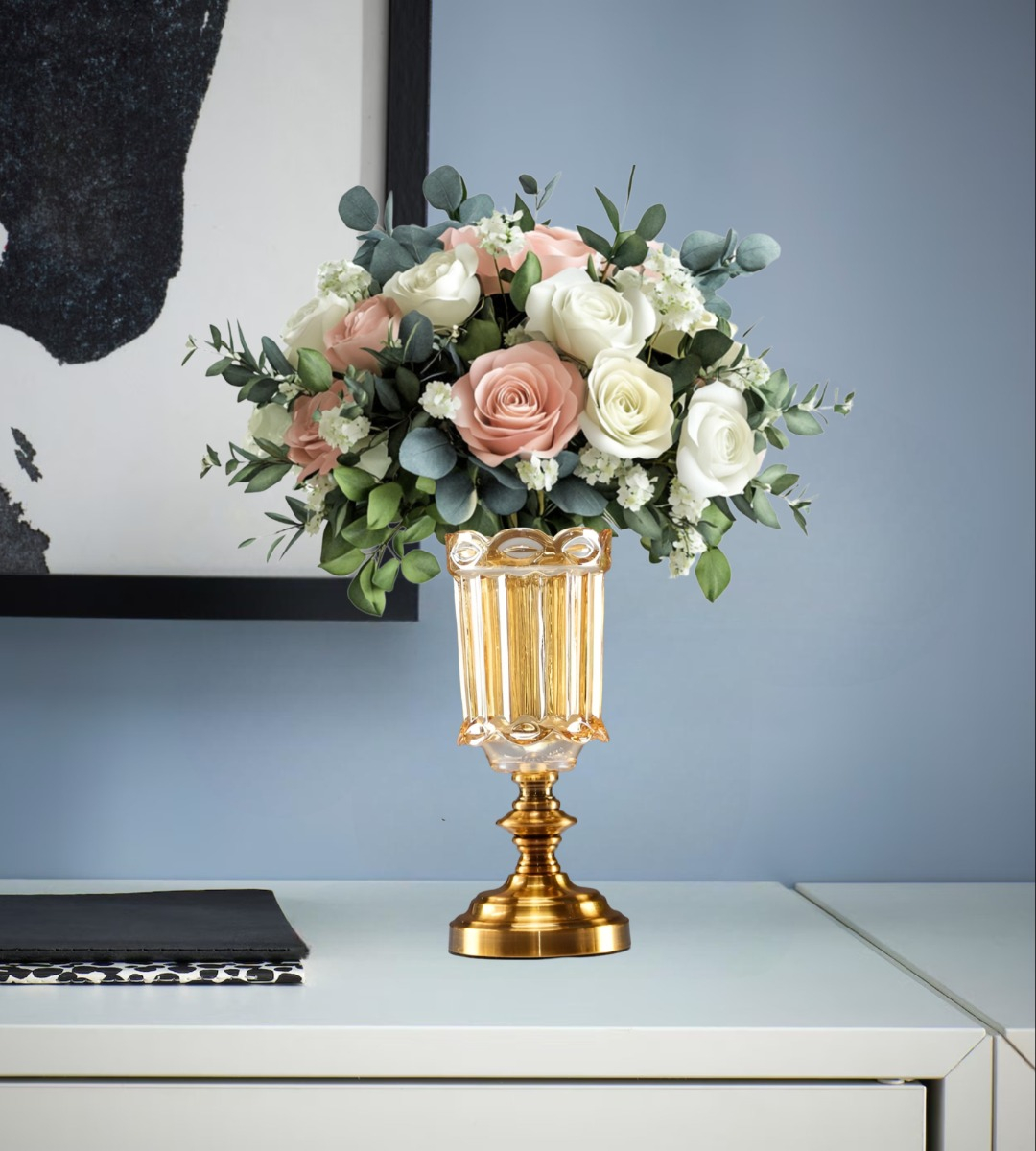 JARRÓN FLORERO CRISTAL BASE ADORNO DECORATIVOS 29 CM JHN - 8