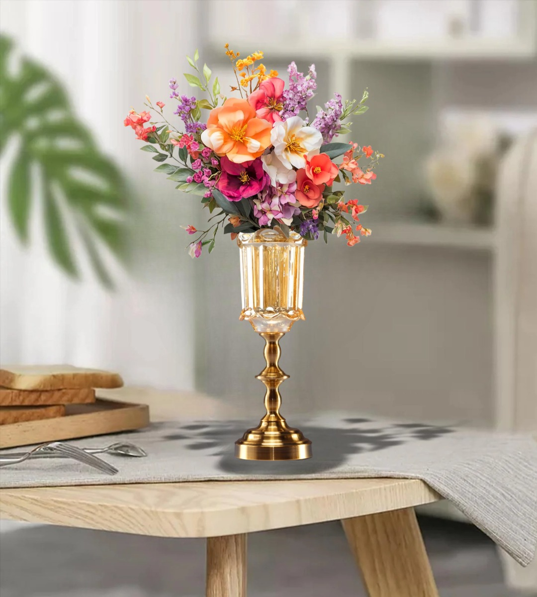 JARRÓN CRISTAL FLORERO BASE ADORNO DECORATIVOS 36 CM JHN - 6