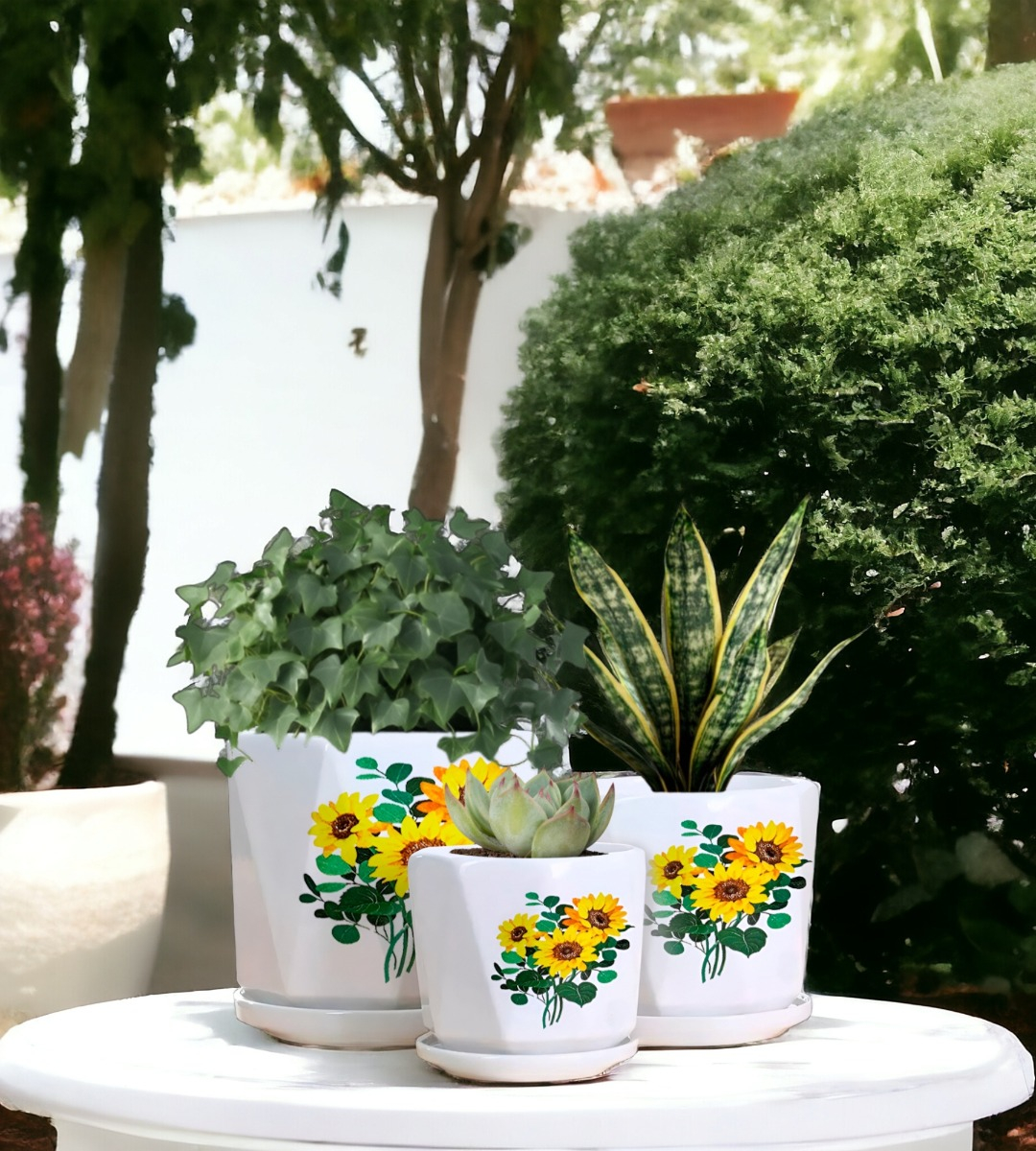 SET 3 MACETAS GIRASOL CERÁMICA PLANTAS JARDÍN DECORACIÓN JHN - 8