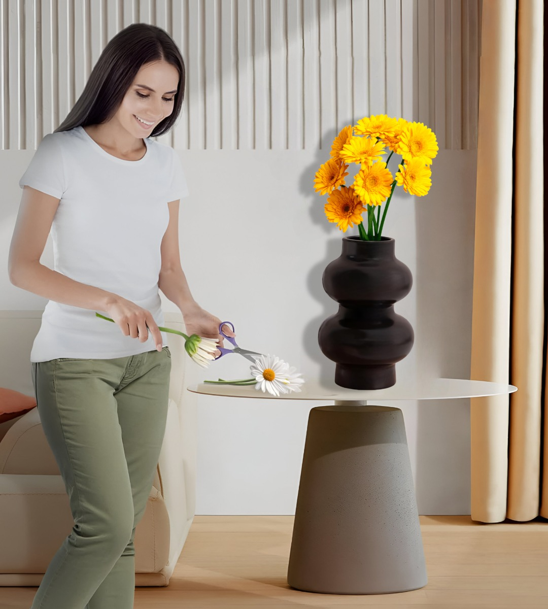 JARRÓN FLORERO DECORACIÓN HOGAR CERÁMICA MODERNO NEGRO JHN - 3