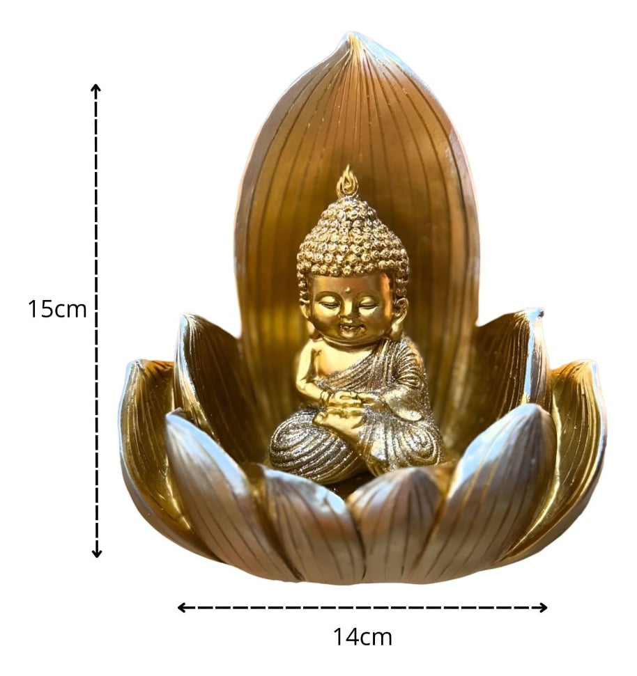 FIGURA DECORATIVA BUDA FLOR LOTO ESTATUA DORADA JHN - 2
