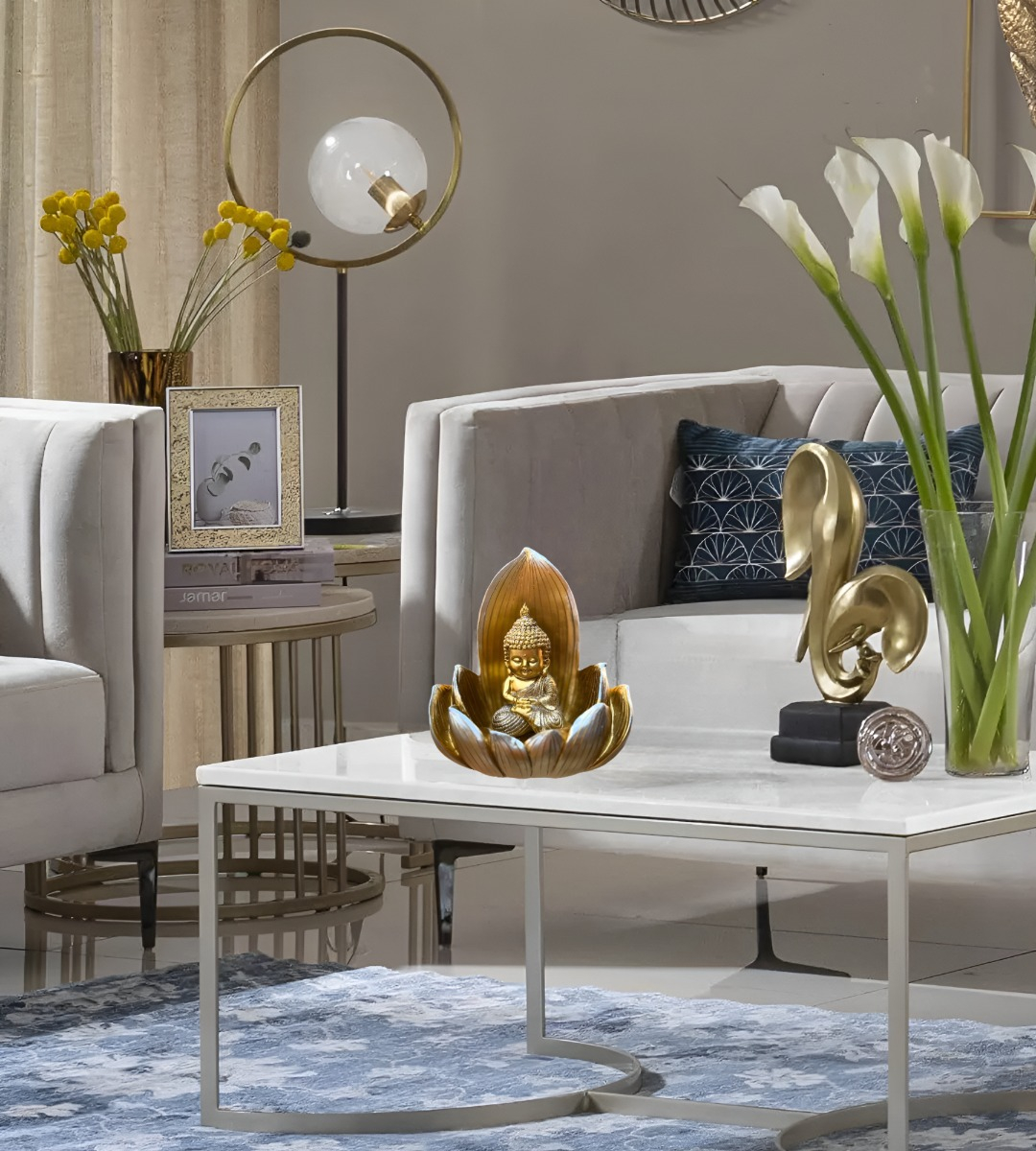 FIGURA DECORATIVA BUDA FLOR LOTO ESTATUA DORADA JHN - 3