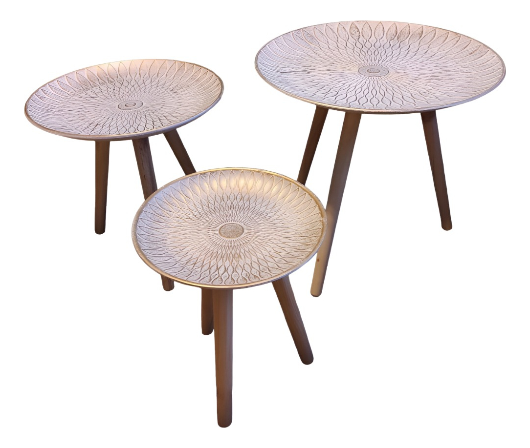 SET 3 MESAS CENTRO NÓRDICA MANDALA DECORATIVA REDONDA JHN - 1