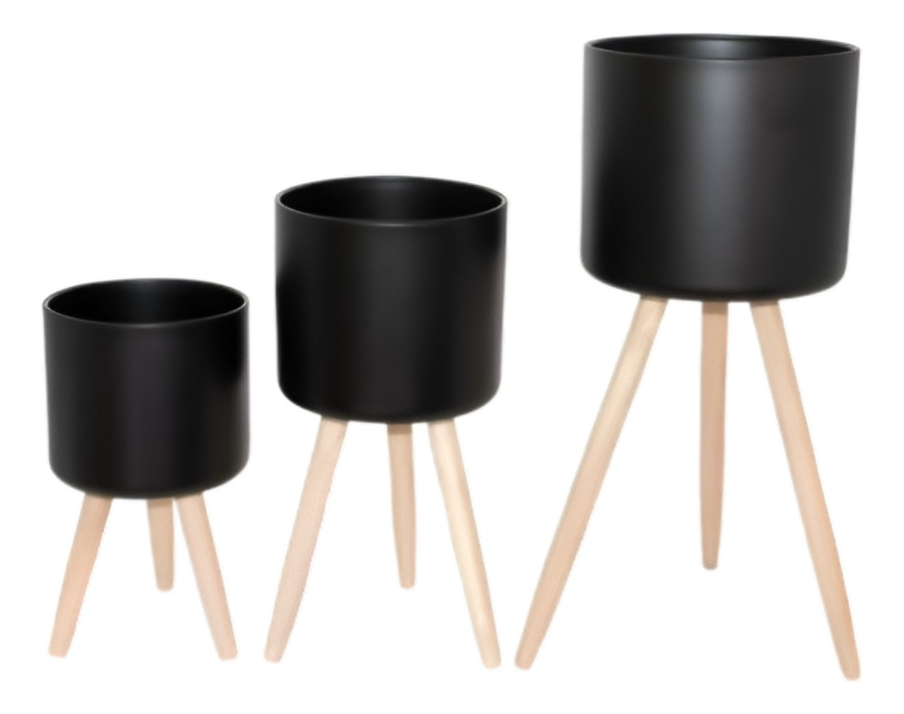 SET MACETAS PLANTA FLORES INTERIOR EXTERIOR PATAS NEGRA JHN - 1