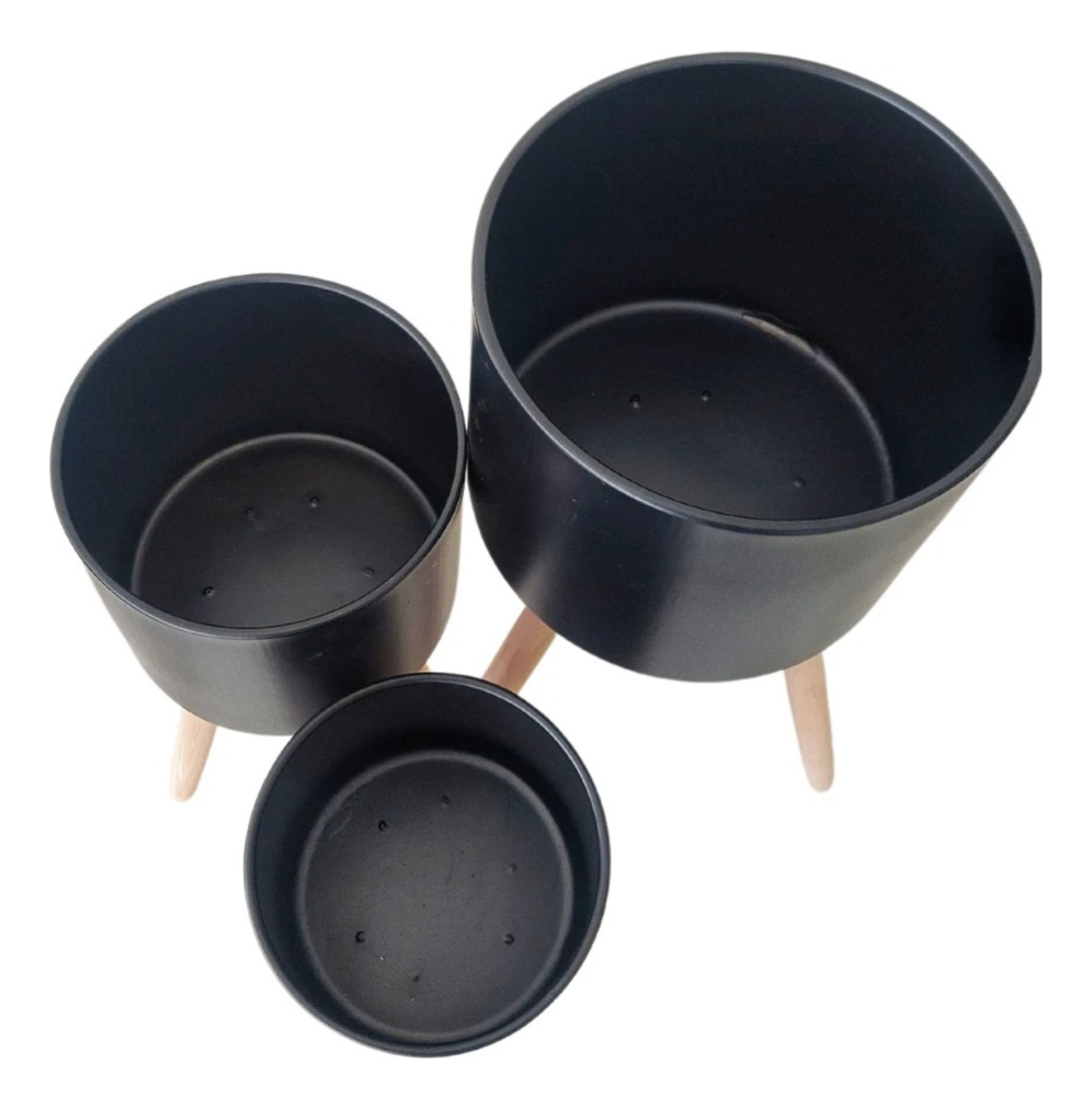 SET MACETAS PLANTA FLORES INTERIOR EXTERIOR PATAS NEGRA JHN - 3