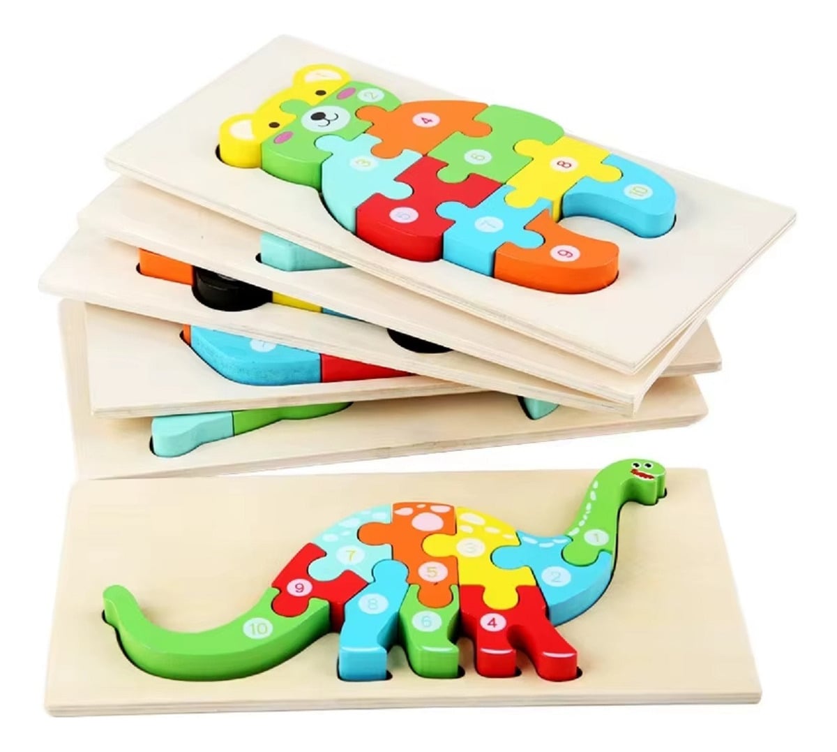 SET 5 PUZZLES ROMPECABEZAS 3D MADERA ANIMALES NIÑOS LAU - 5