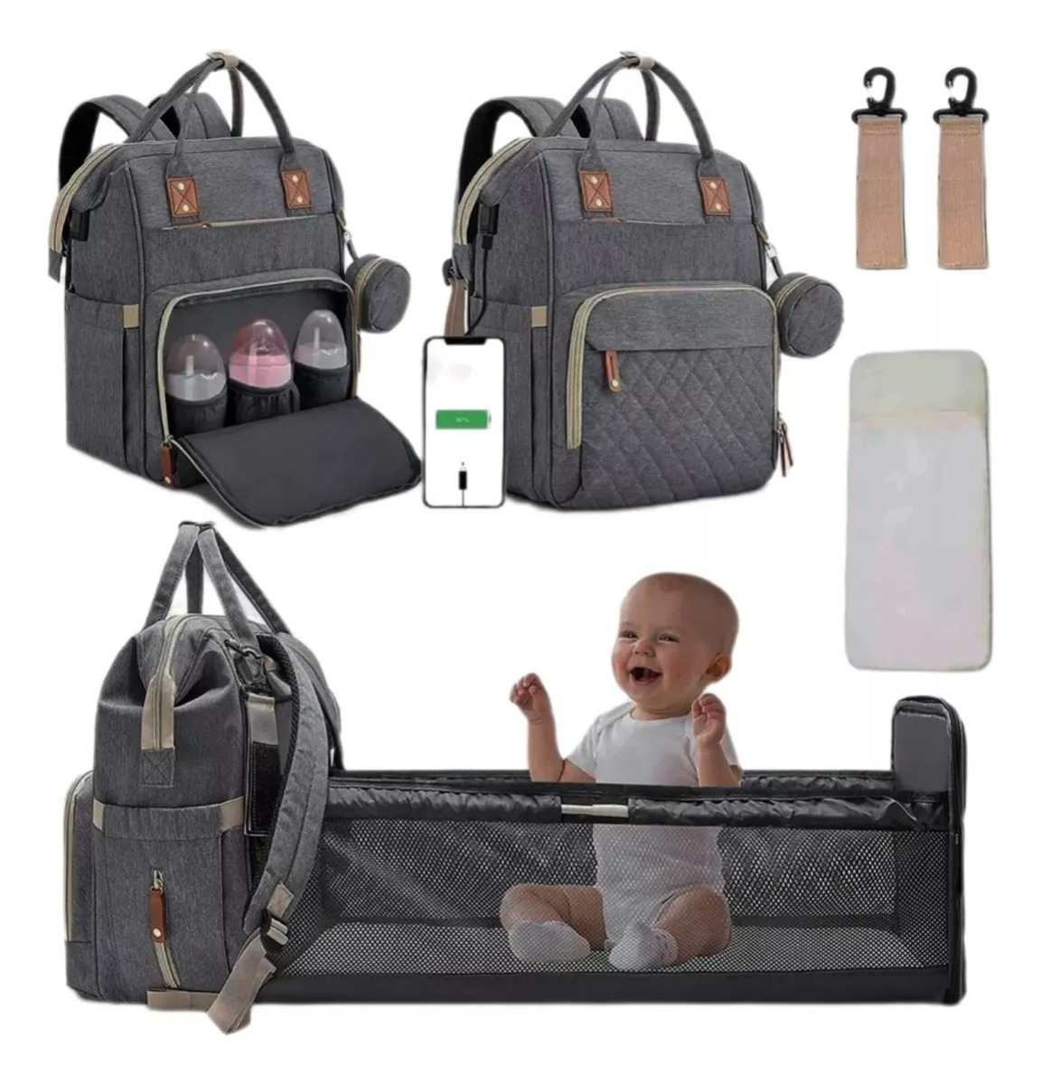 MOCHILA PAÑALERA PORTÁTIL VIAJE IMPERMEABLE MAMA BEBÉ LAU - 7