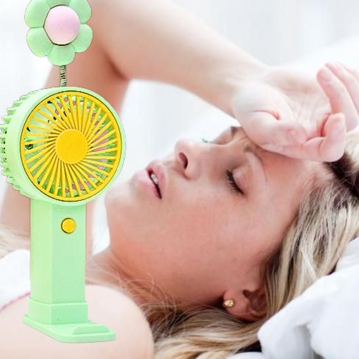 VENTILADOR MANO ADORNO FLOR LUZ SENSORIAL BASE REMOVIBLE LAU - 4