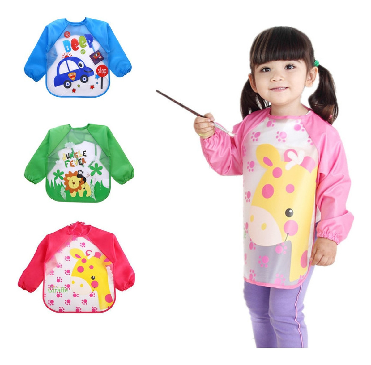SET 5 BABERO IMPERMEABLE MANGA LARGA PINTURA COCINA NIÑO LAU - 3