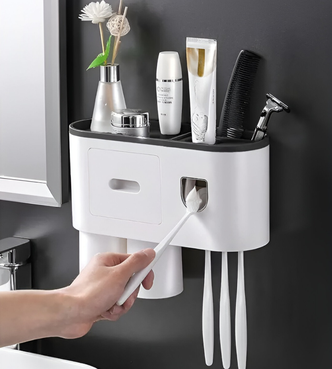 SOPORTE CEPILLOS DIENTES DISPENSADOR PASTA ORGANIZADOR JHN - 6