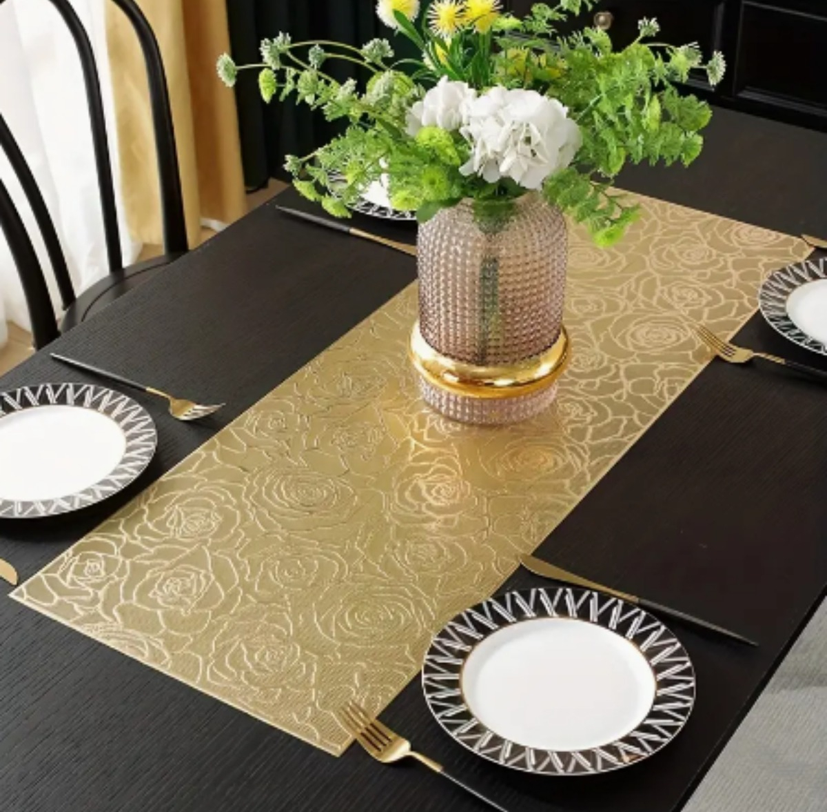 SET 3 MANTEL DECORATIVO ELEGANTE DISEÑO FLORAL RELIEVE LAU - 4
