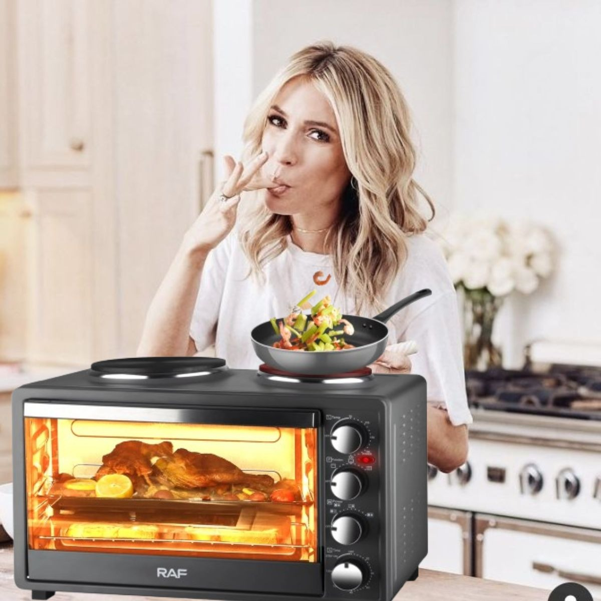 HORNO ELÉCTRICO 2EN1 DOBLE HORNALLA CONVECCIÓN GRILL JHN - 4