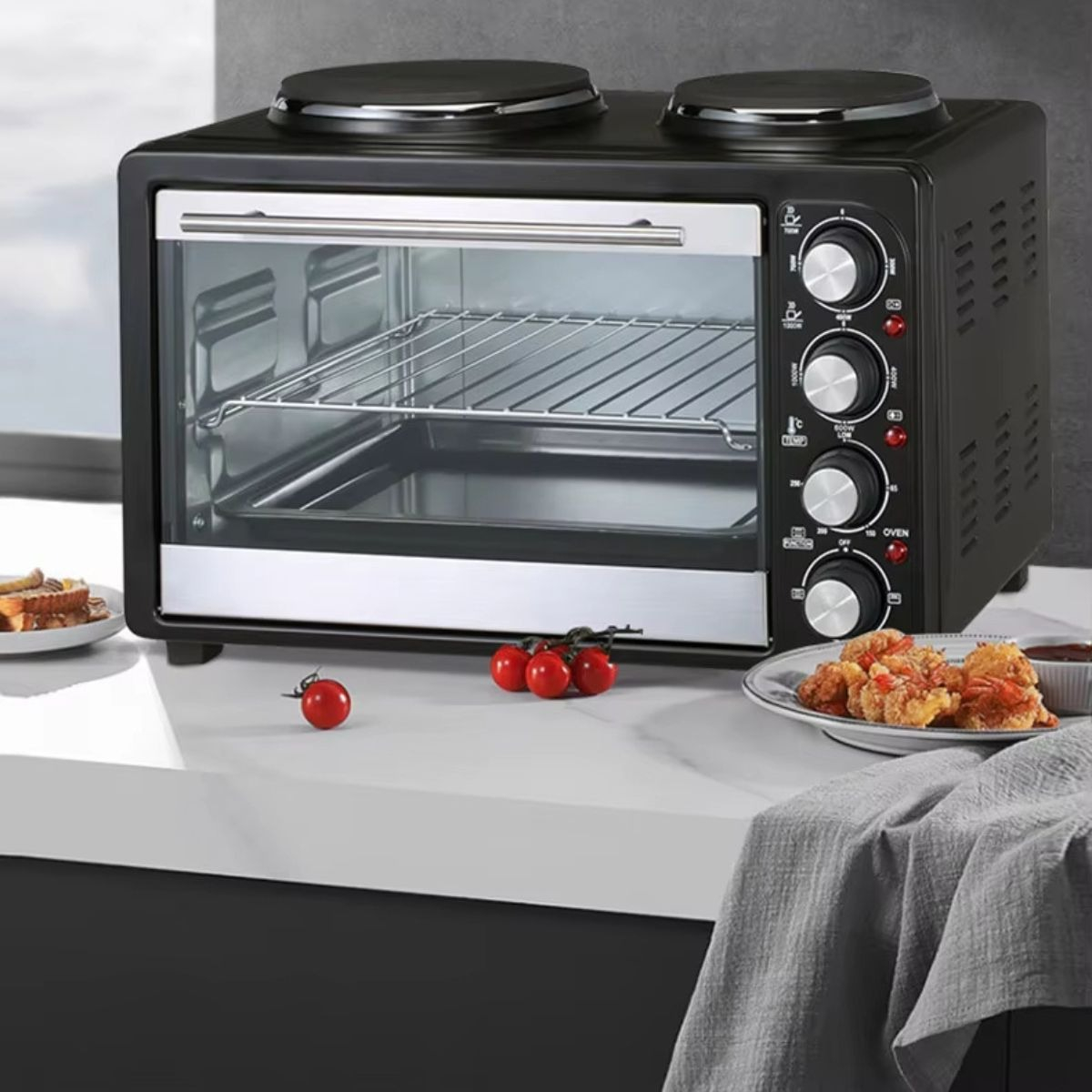 HORNO ELÉCTRICO 2EN1 DOBLE HORNALLA CONVECCIÓN GRILL JHN - 6