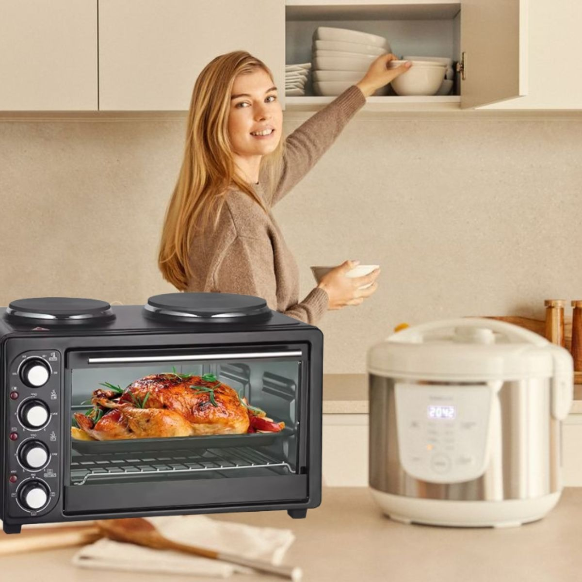 HORNO ELÉCTRICO 2EN1 DOBLE HORNALLA CONVECCIÓN GRILL JHN - 8