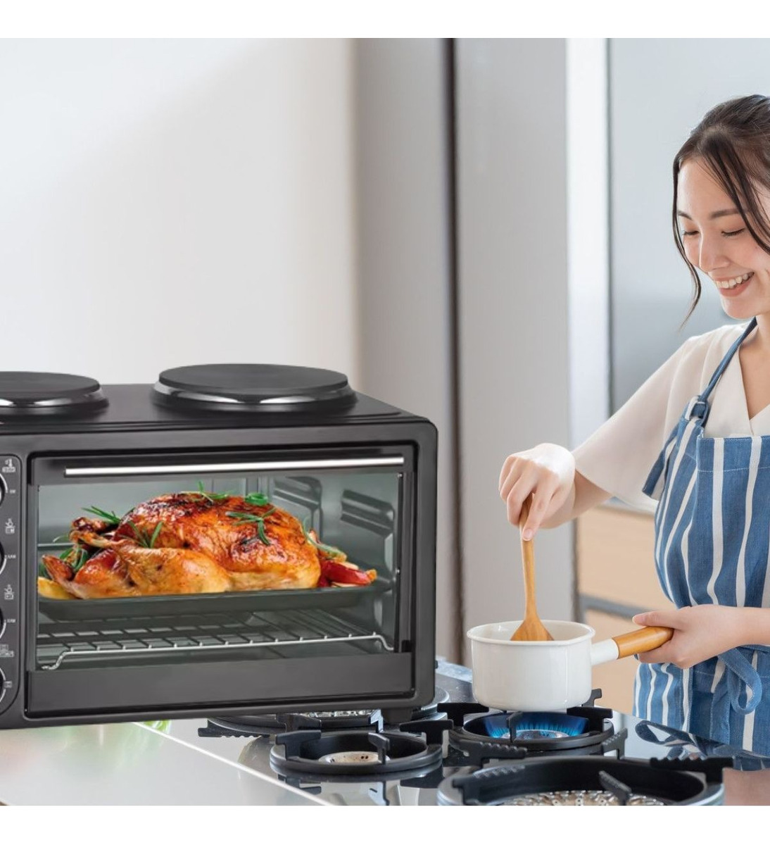 HORNO ELÉCTRICO 2EN1 DOBLE HORNALLA CONVECCIÓN GRILL JHN - 9