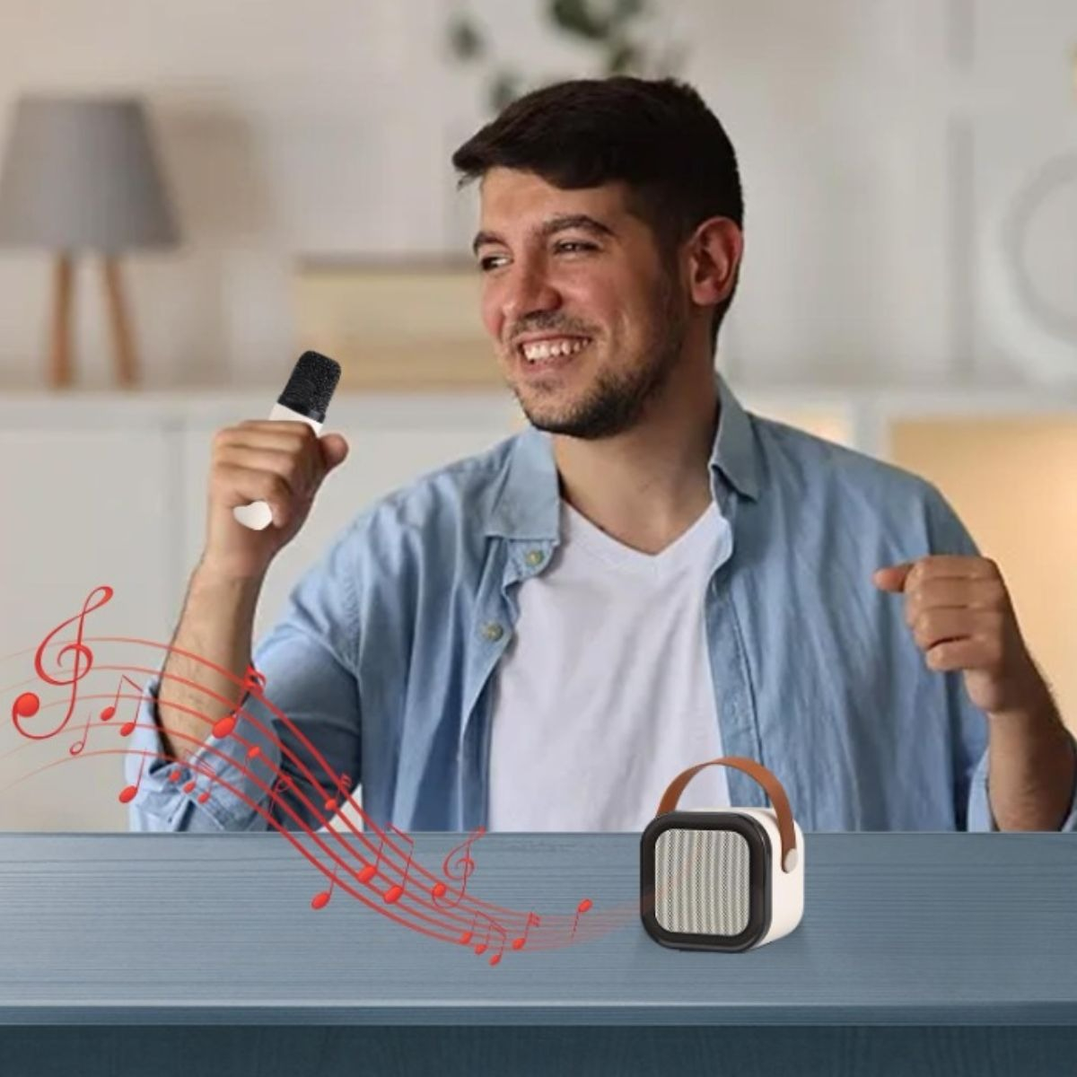 PARLANTE PORTATIL + MICROFONO INALAMBRICO KARAOKE FIESTA LAU - 4