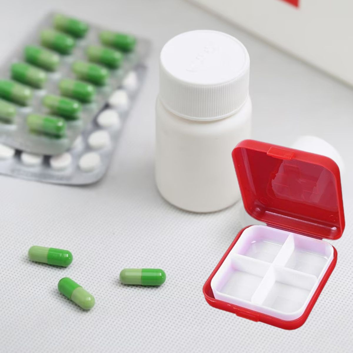 SET 6 PASTILLERO ROJO 4 COMPARTIMIENTOS MEDICAMENTOS LAU - 7