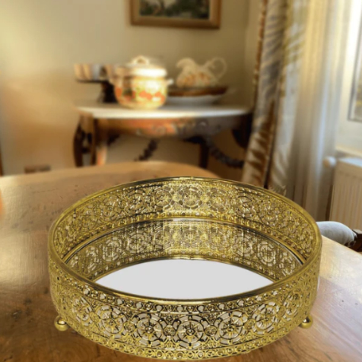 BANDEJA DECORATIVA REDONDA ELEGANTE MESA HOGAR LAU - 4